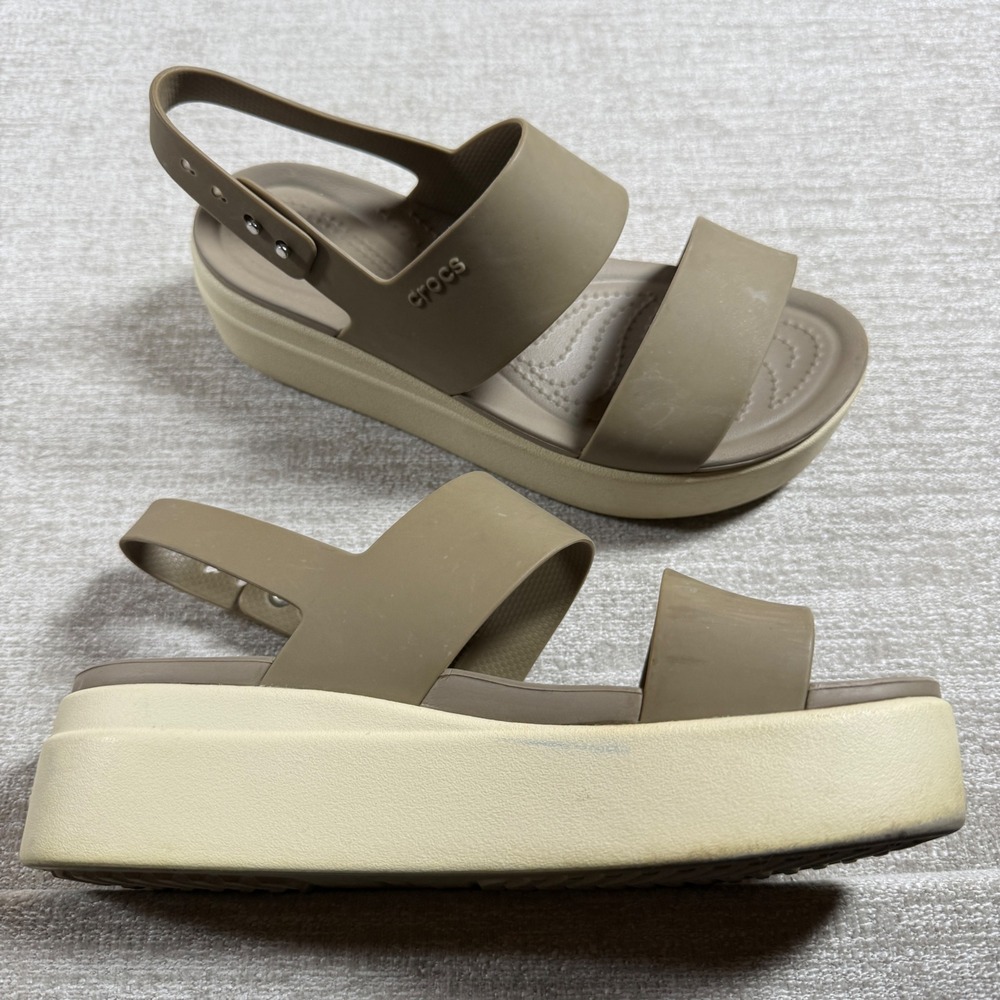 Crocs Womens 7 Brooklyn Low Wedge Beige Platform Slingback Sandals